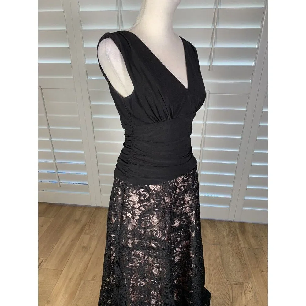 Y2K Black Evening Dress Retro Ruched Lace Skirt 6 Prom Formal SL Fashions Beauty